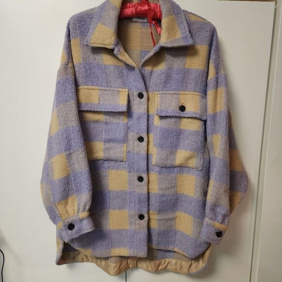 Princess Polley WOMENS KEELEY JACKET SHACKET PURPLE/BEIGE PLAID Sz S/M Spring - Picture 1 of 15